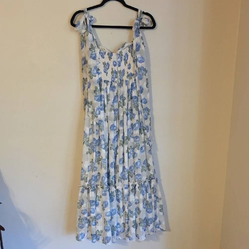 Floral Blue and White Dress Maxi- Garden Girl, Cottage Core Size Small